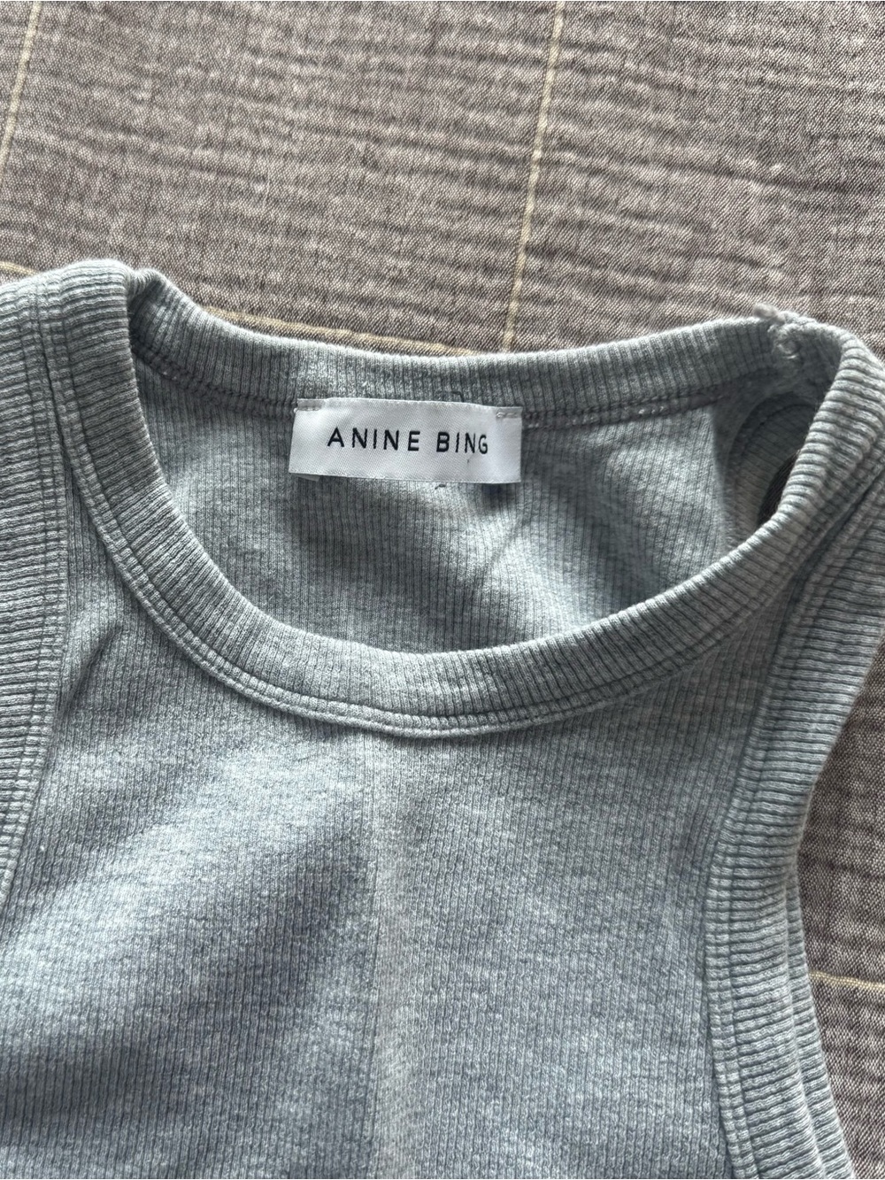 Anine Bing Ribbed Racerback Tank in Light Grey - Picture 2 of 3